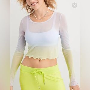 Aerie / American Eagle Ombré Magic Mesh Lettuce Hem Crop Top